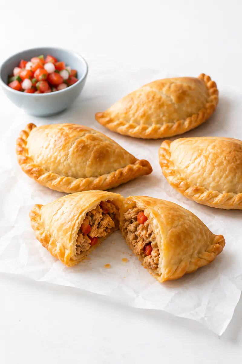 Empanadas horneadas con el repulgue dorado.